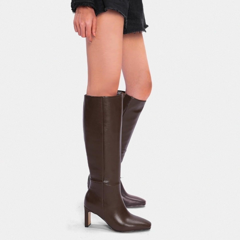 Women's Tall Leather Knee-High Boots - Dark Brown - Picture 2 of 6
